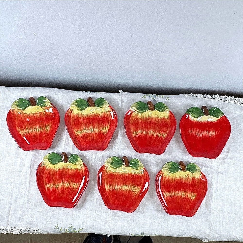 Pier 1 Imports Apple Shaped Ceramic Appetizer Dessert Plates  Set of 7